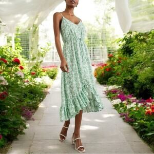 Rails Spaghetti Strap Floral Summer Midi Dress Green Size Medium